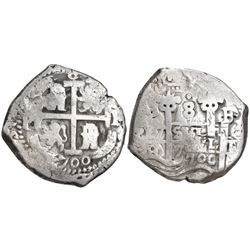 Potosi, Bolivia, cob 8 reales, 1700F.