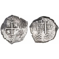 Potosi, Bolivia, cob 8 reales, 1734E.