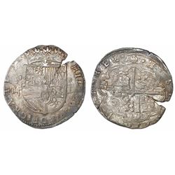 Segovia, Spain, cob 4 reales, Philip II, assayer oD to right, mintmark above denomination o-iiii to 