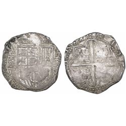 Seville, Spain, cob 4 reales, 1595 date to right, assayer B below mintmark S and denomination o-IIII