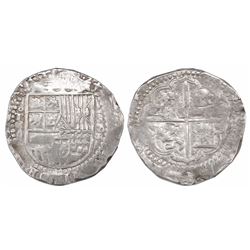 Toledo, Spain, cob 4 reales, 1593 date to right, assayer C below mintmark oT and above denomination 