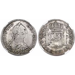 Potosi, Bolivia, bust 4 reales, Charles III, 1778JR, NEX instead of REX in legend, very rare, encaps