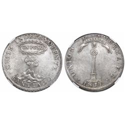 Santiago, Chile, "volcano" peso, 1817FJ, encapsulated NGC AU 55.