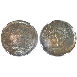 Costa Rica, 25 centavos, 1864GW, small denomination, encapsulated NGC XF 45, ex-Mayer.