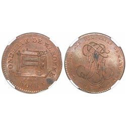 Rouen, France, Foundry of Maromme, bronze essai 12 deniers, 1790, encapsulated NGC MS 63 BN.