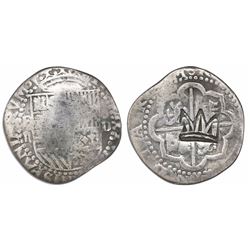 Guatemala,  moclon  2 reales, rare Type-C crown countermark (1662) on cross side of a Lima, Peru, co