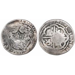 Guatemala, "moclon" 2 reales, crown countermark (1662) on shield side of a Lima, Peru, cob 2 reales