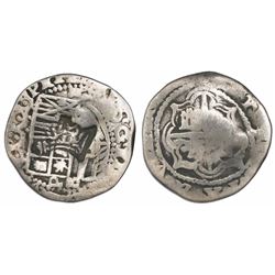 Guatemala, "moclon" 2 reales, with crown countermark (1662) on shield side of a Potosi, Bolivia, cob