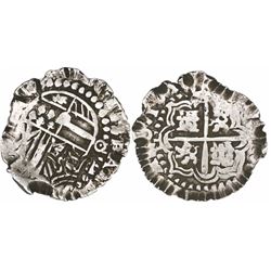 Guatemala, "moclon" 2 reales, crown countermark (1662) on a Potosi, Bolivia, cob 2 reales, Philip IV