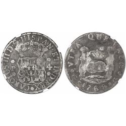 Guatemala, pillar 4 reales, Charles III, 1768P, encapsulated NGC F 15, ex-Richard Stuart (designated