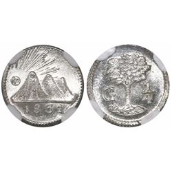 Guatemala, Central American Republic, 1/4 real, 1831, wide date, encapsulated NGC MS 66, finest and