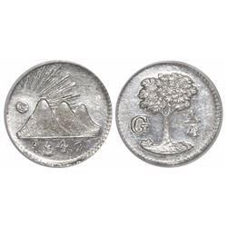 Guatemala, Central American Republic, 1/4 real, 1847, very rare, encapsulated NGC MS 63, finest know
