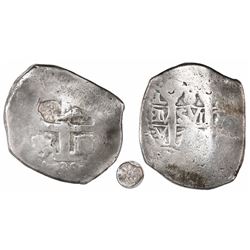 Guatemala, 8 reales, sun-over-mountains countermark (Type II, 1839) on cross side of a Lima, Peru, c