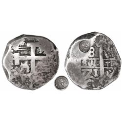 Guatemala, 8 reales, sun-over-mountains countermark (Type II, 1839) on pillars side of a Potosi, Bol