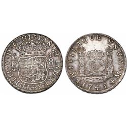 Mexico City, Mexico, pillar 8 reales, Philip V, 1745MF, recut 45.