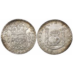 Mexico City, Mexico, pillar 8 reales, Ferdinand VI, 1747MF.