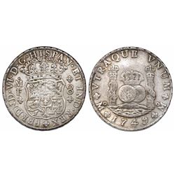 Mexico City, Mexico, pillar 8 reales, Ferdinand VI, 1749MF.