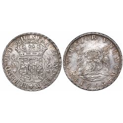 Mexico City, Mexico, pillar 8 reales, Ferdinand VI, 1754MM/MF, dissimilar crowns, very rare.