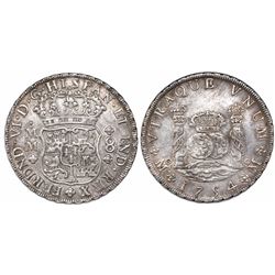 Mexico City, Mexico, pillar 8 reales, Ferdinand VI, 1754MM/MF, dissimilar crowns, very rare.