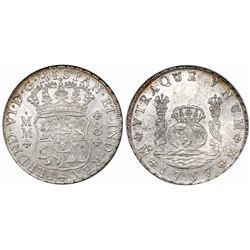 Mexico City, Mexico, pillar 8 reales, Ferdinand VI, 1757MM, remodeled imperial crown.