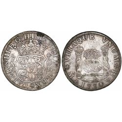 Mexico City, Mexico, pillar 8 reales, Charles III, 1770/69FM, rare.