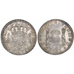 Mexico City, Mexico, pillar 8 reales, Charles III, 1771/0FM, rare.