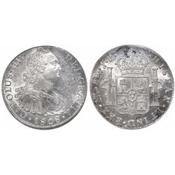 Lima, Peru, bust 8 reales, Charles IV, 1808JP, encapsulated ANACS AU 55.