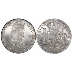 Lima, Peru, bust 8 reales, Ferdinand VII, 1820JP, encapsulated NGC MS 64.