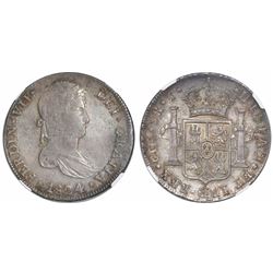 Cuzco, Peru, bust 8 reales, Ferdinand VII, 1824T, encapsulated AU details / surface hairlines.