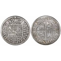 Segovia, Spain, milled 8 reales, Philip III, 1607C.