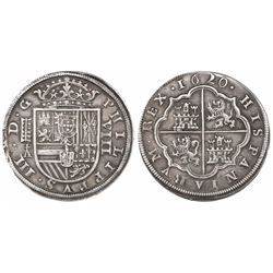 Segovia, Spain, milled 8 reales, Philip III, 1620, assayer cross-topped A.