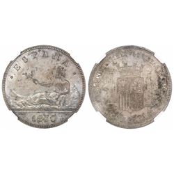 Madrid, Spain, 5 pesetas, 1870SN-M, with 18-70 inside stars, encapsulated NGC MS 61.