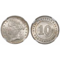 Straits Settlements, ten cents, Victoria, 1891, encapsulated NGC MS 63.