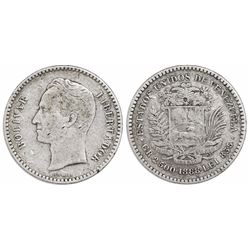 Venezuela, 1/2 bolivar (50 centimos or 2.500 gramos), 1888, rare.