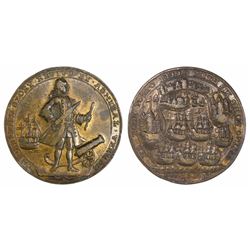 Great Britain, copper-alloy medal, Admiral Vernon, 1739, Porto Bello, full-length portrait facing ri