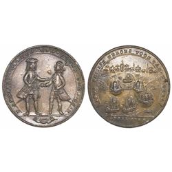 Great Britain, copper-alloy medal, Admiral Vernon, 1741, Cartagena, full standing portraits of Ogle 