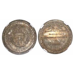 Campeche, Mexico, silver 1-real sized proclamation medal, Charles IV, 1790, encapsulated NGC MS 64.