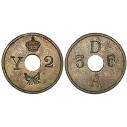 Puerto Rico (under Spain), copper military control entry medal, Isabel II, (1834), rare.