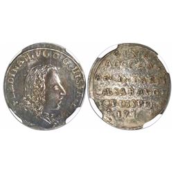 Zaragoza, Spain, silver proclamation medal, Ferdinand VI, 1746, encapsulated NGC MS 61, finest and o