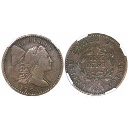 USA (Philadelphia mint), one cent Flowing Hair, 1794, head of 1795, S-72, encapsulated NGC F 12 BN.