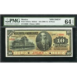 Nuevo Leon, Mexico, Banco Mercantil de Monterrey, specimen 10 pesos, ND (1906-11), certified PMG UNC