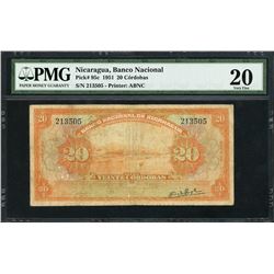 Nicaragua, Banco Nacional, 20 cordobas, 1951, certified PMG VF 20.