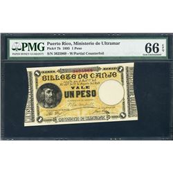 Puerto Rico, Ministerio de Ultramar, 1 peso, 17-8-1895, with partial counterfoil, certified PMG Gem 