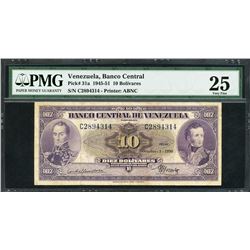 Caracas, Venezuela, Banco Central, 10 bolivares, 5-10-1950, certified PMG VF 25.