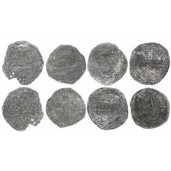 Lot of four Potosi, Bolivia, cob 8 reales, Philip III, assayers R (curved leg), T and not visible, G