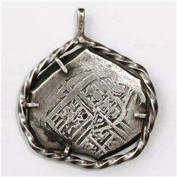 Mexico City, Mexico, cob 4 reales, Charles II, assayer not visible, mounted in sterling silver penda