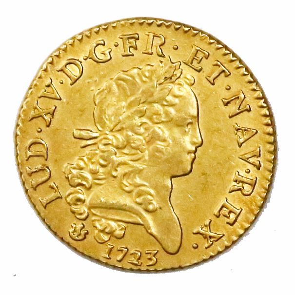 France (Lyon mint), gold louis d'or, Louis XV, 1723-D.