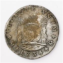 Mexico City, Mexico, pillar 8 reales, Philip V, 1734MF.