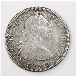 Mexico City, Mexico, bust 8 reales, Charles III, 1772FM, initials facing rim.