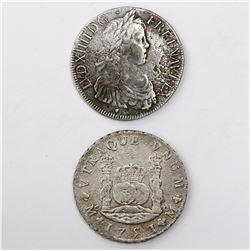 Lot of two crown-sized coins from unidentified wrecks: Toulouse, France, ecu, Louis XIV, 1647; Mexic